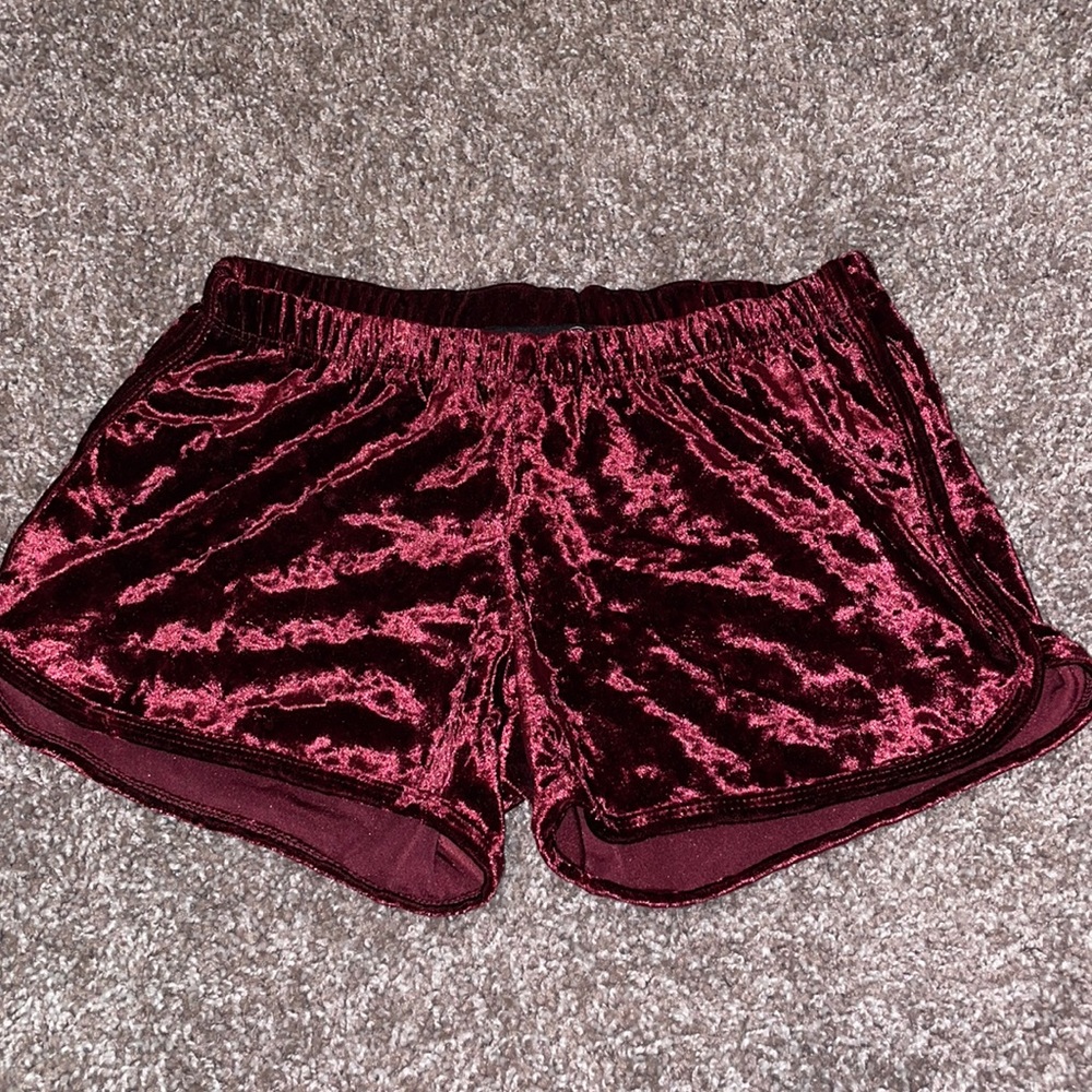 Maroon velvet shorts